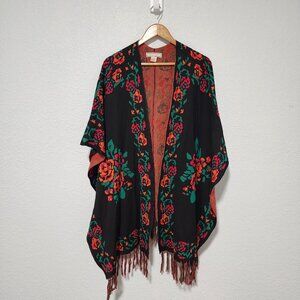 Flying Tomato Poncho Cape Wrap Kimono Floral Retro Fringe Medium/Large